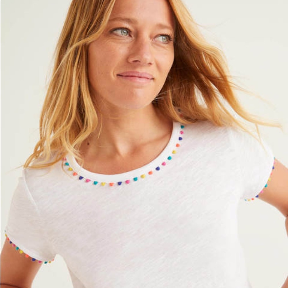 NWT Boden White Charlie Tee Medium Pom Poms